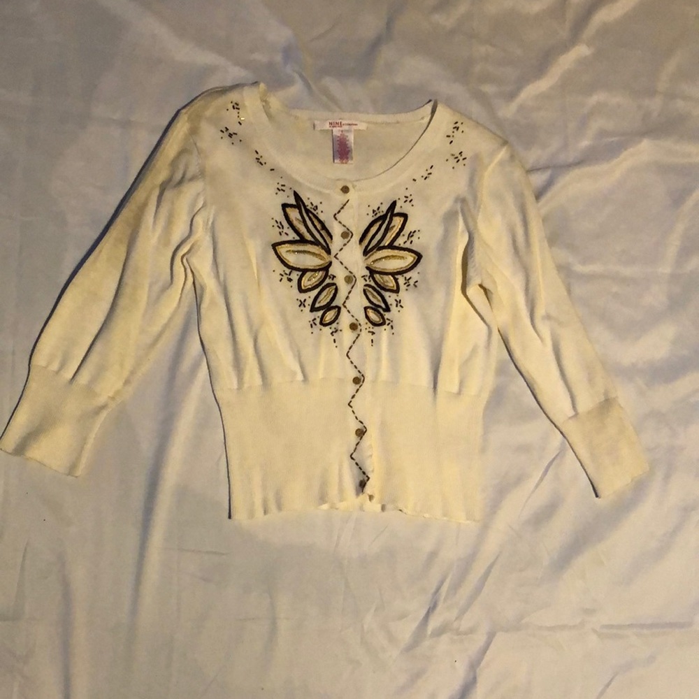 White brown gold embroidered cardigan